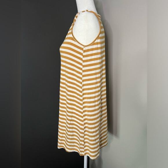 Living Doll Woman’s Cream and Mustard Striped Sleeveless Dress- Size Small - Picture 2 of 7